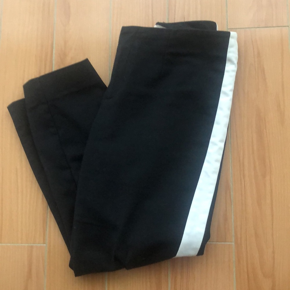 Mid-rise tuxedo style pant with white stripe on the side (28”W and 31”L)